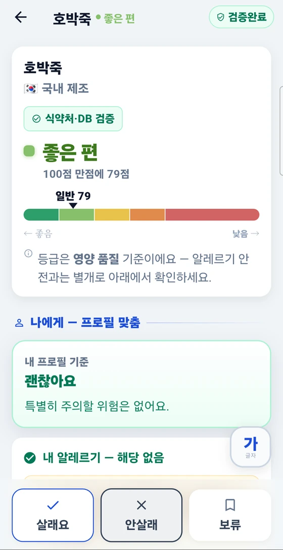 좋은 등급 분석 리포트 — 100점 만점에 79점, 프로필 기준 괜찮아요